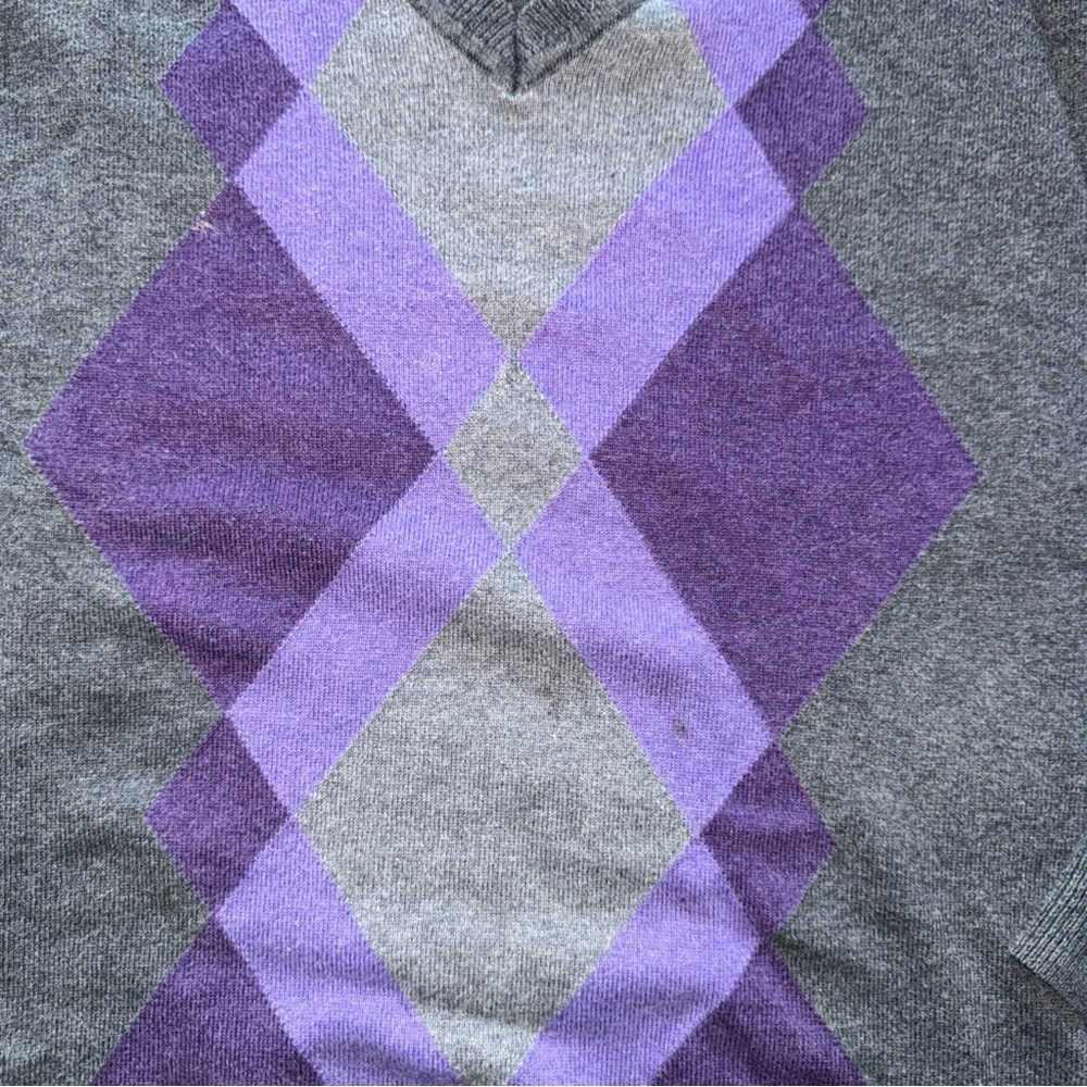 CLAIBORNE Men's Size Medium Gray & Purple Argyle Long Sleeve Pullover Sweater - Picture 6 of 10